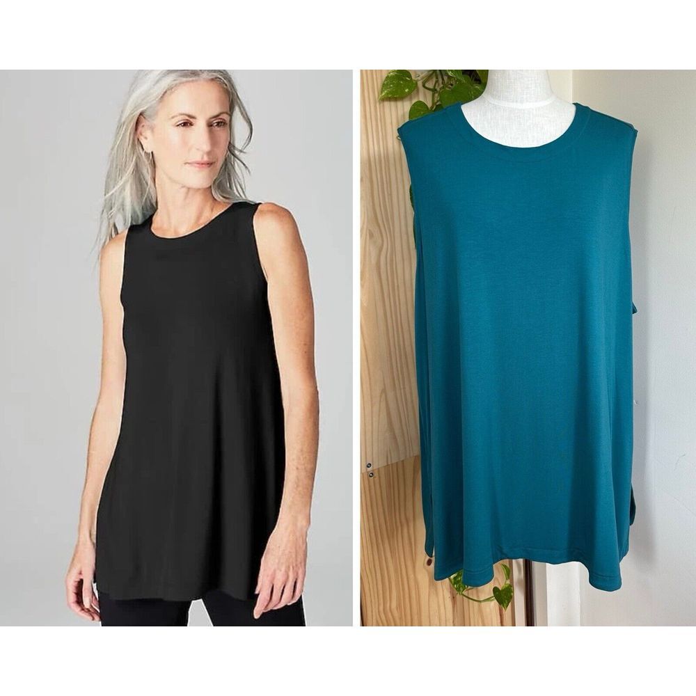 NEW J Jill‎ Plus 4X Wearever Layering Tank Top Tunic Teal Side Slit Sleeveless